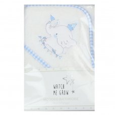 WF1656: Baby White/Blue Elephant  Hooded Towel/Robe